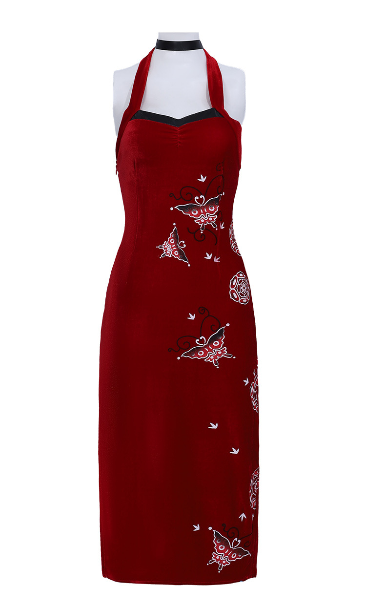 Biohazard Ada Wong Cosplay Dress Red Dress Ada Wong Cosplay Qipao Halloween Costume