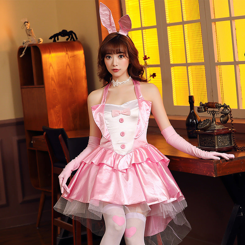 Bunny Girl Pink Puffy Tail Dress for Nightclub, Bar, Party and Stage Performance