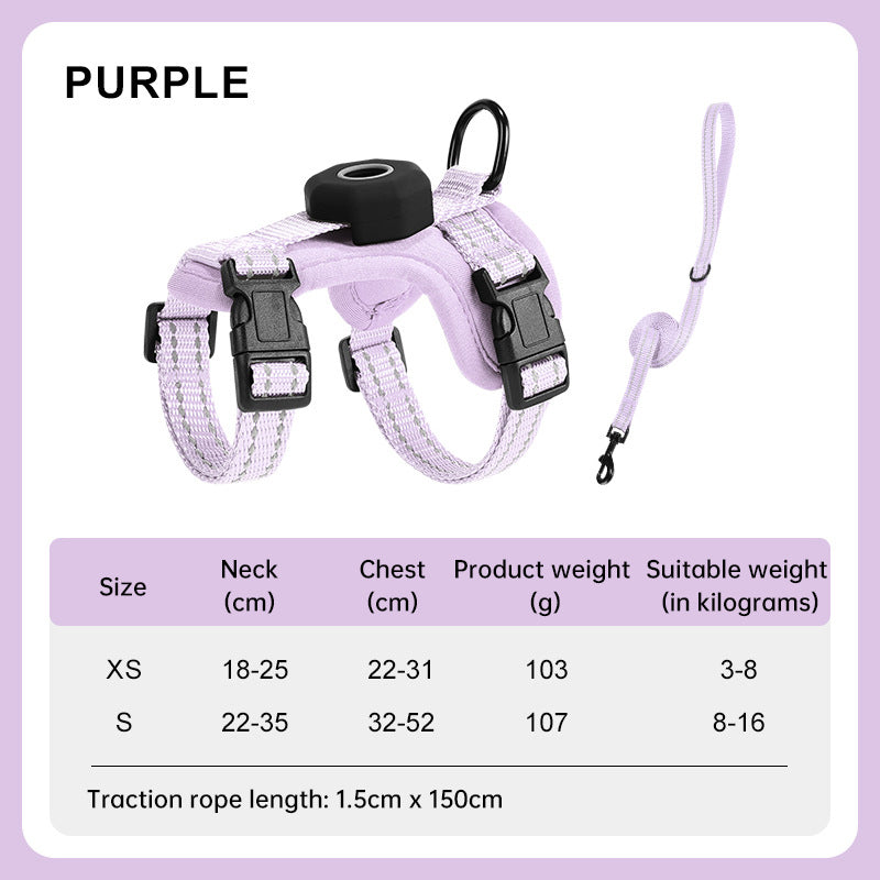 Reflective Escape-Proof Cat Harness – Adjustable Vest with Built-in AirTag Holder for Outdoor Walking