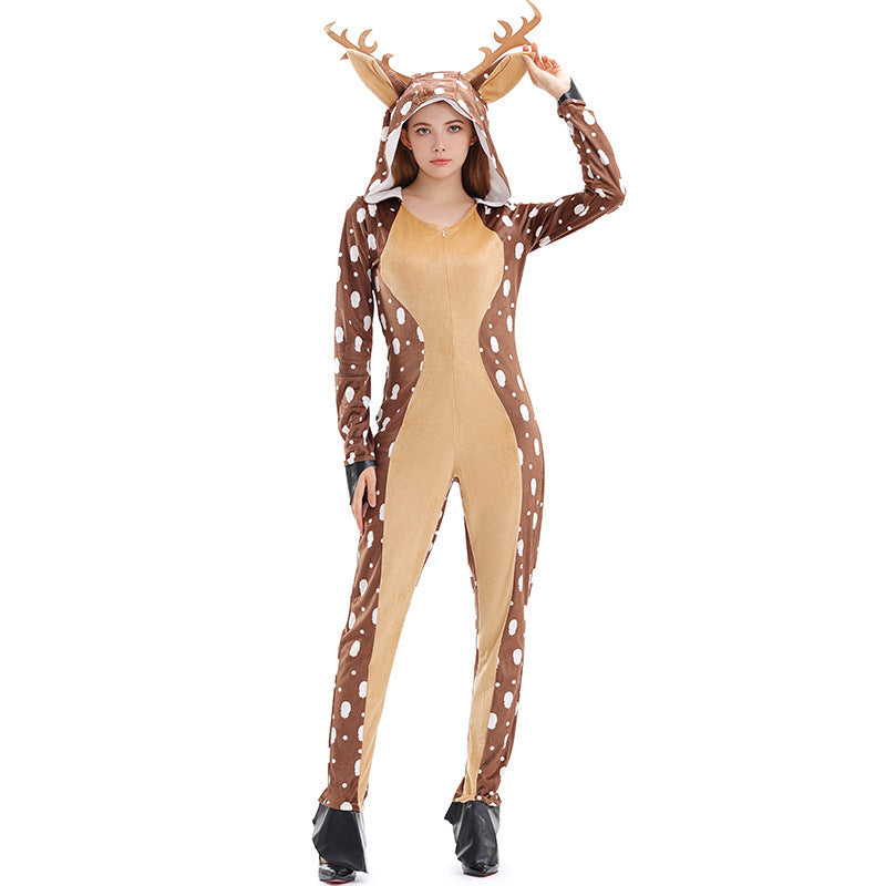 Christmas Costume Cosplay Cute Deer Animal Outfit Khaki Spotted Fawn Stage Performance Clothing