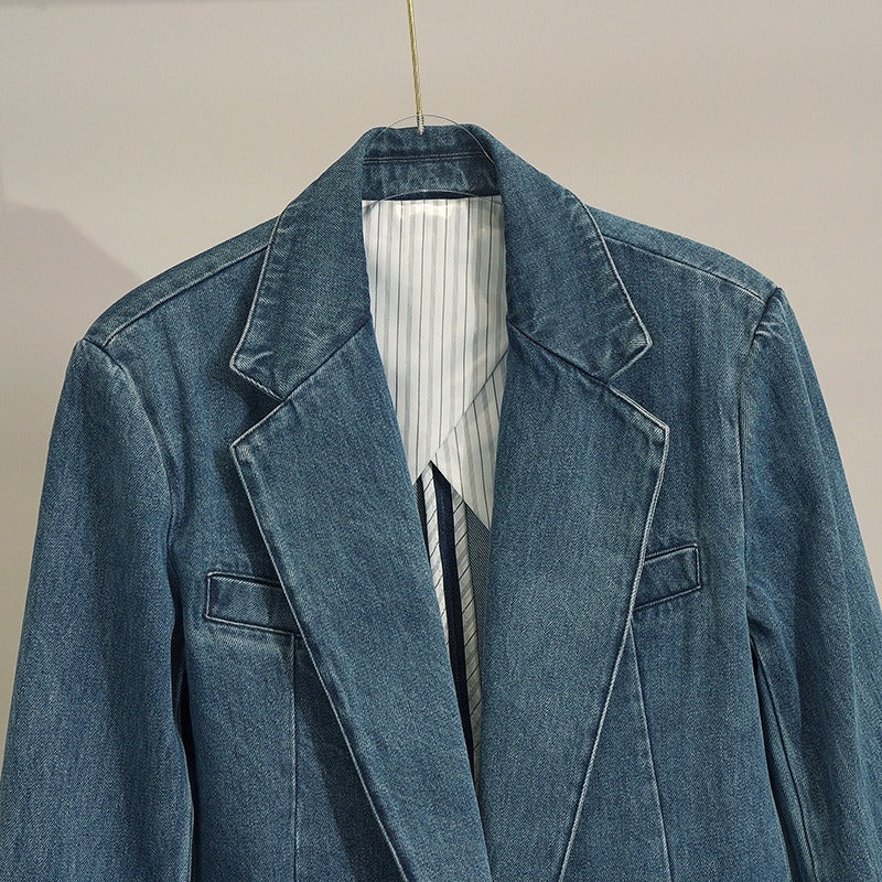 Retro denim suit jacket loose and cool girl jacket casual top women's trend
