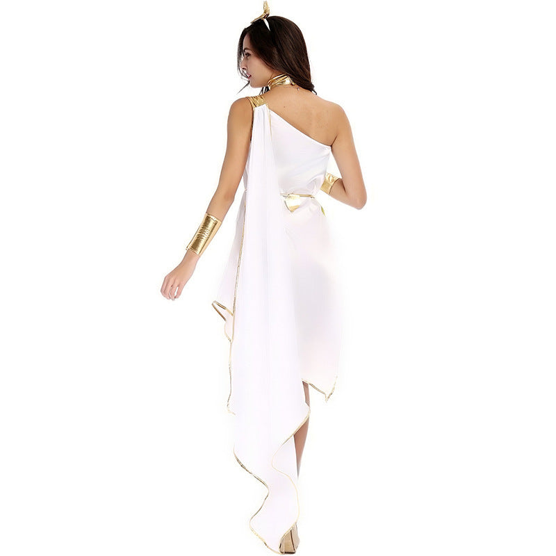 Greek Goddess Cosplay Costume Adult One-Shoulder White Athena Short Dress Halloween Party Outfit