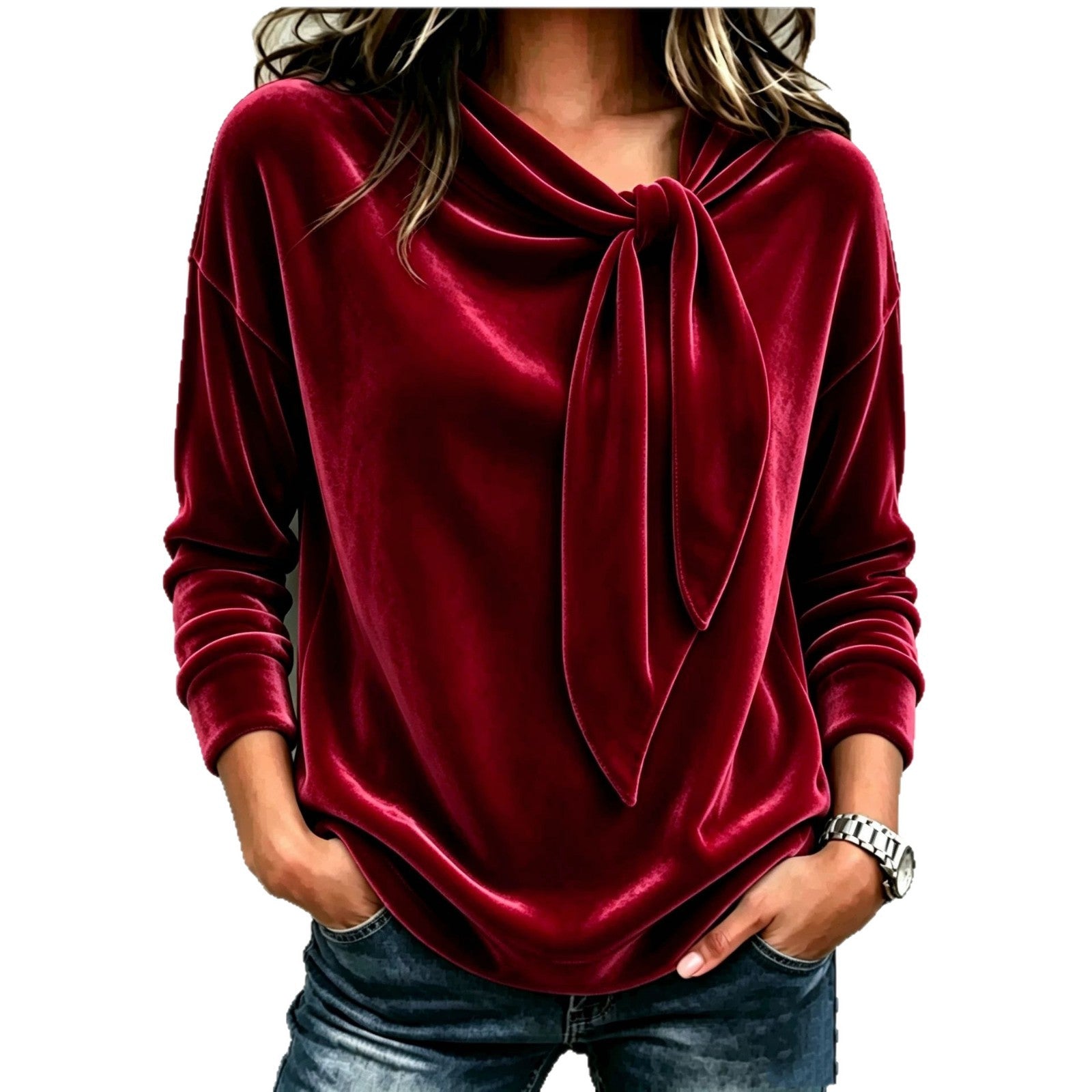 Solid color long sleeved bow top