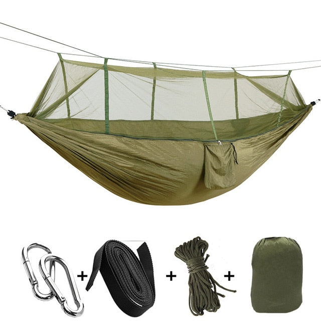 1 2 Person Outdoor Mosquito Net Parachute Hammock Camping Hanging Sleeping Bed Swing Portable  Double  Chair Hamac Army Green