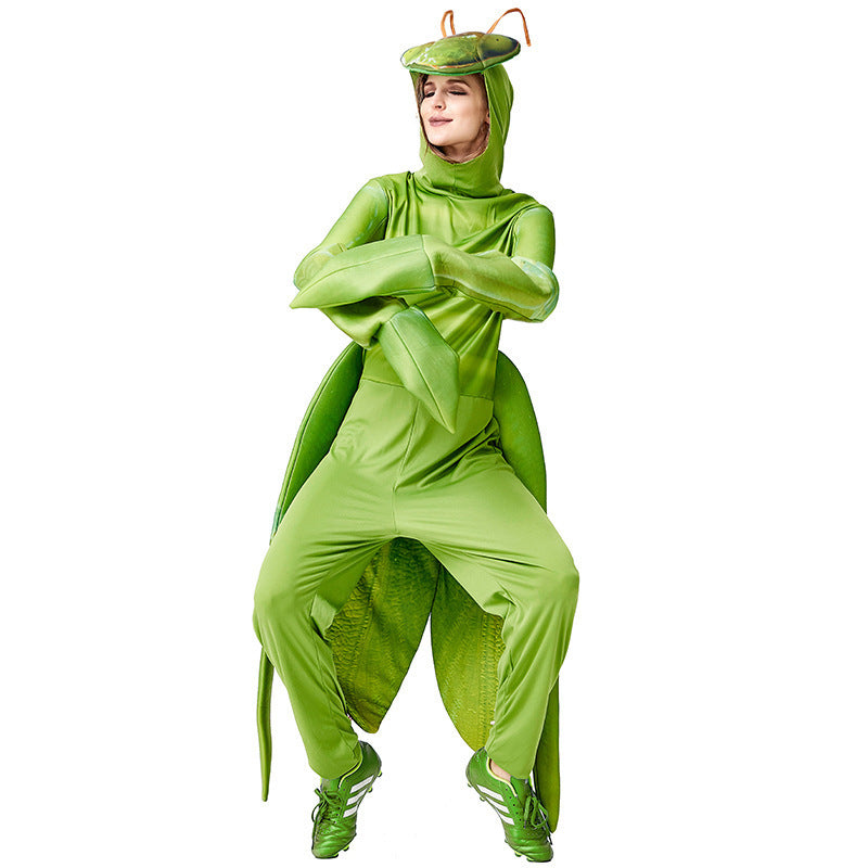 Halloween Costume Animal Print Jumpsuit for Carnival Party Performance, Unisex Mantis Print Outfit