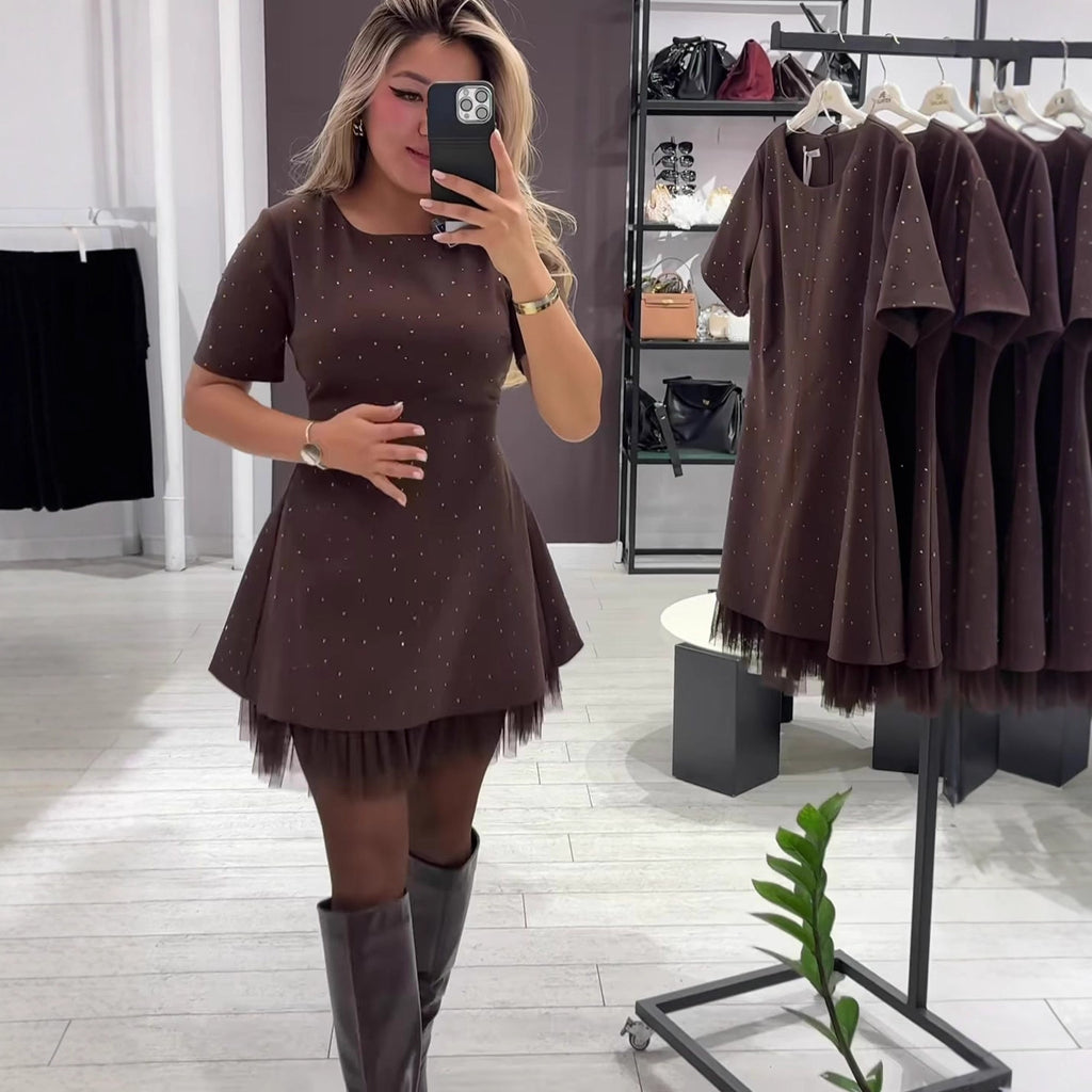 Round neck short sleeved slim fit dress