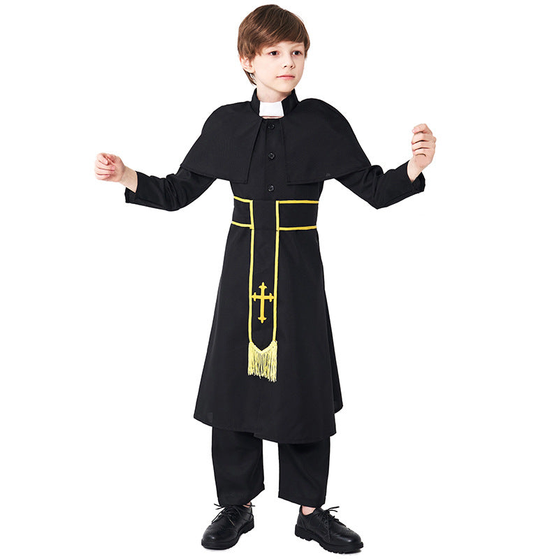 Halloween Kids' Black Robe Costume for Boys, Cosplay Stage Play Outfit