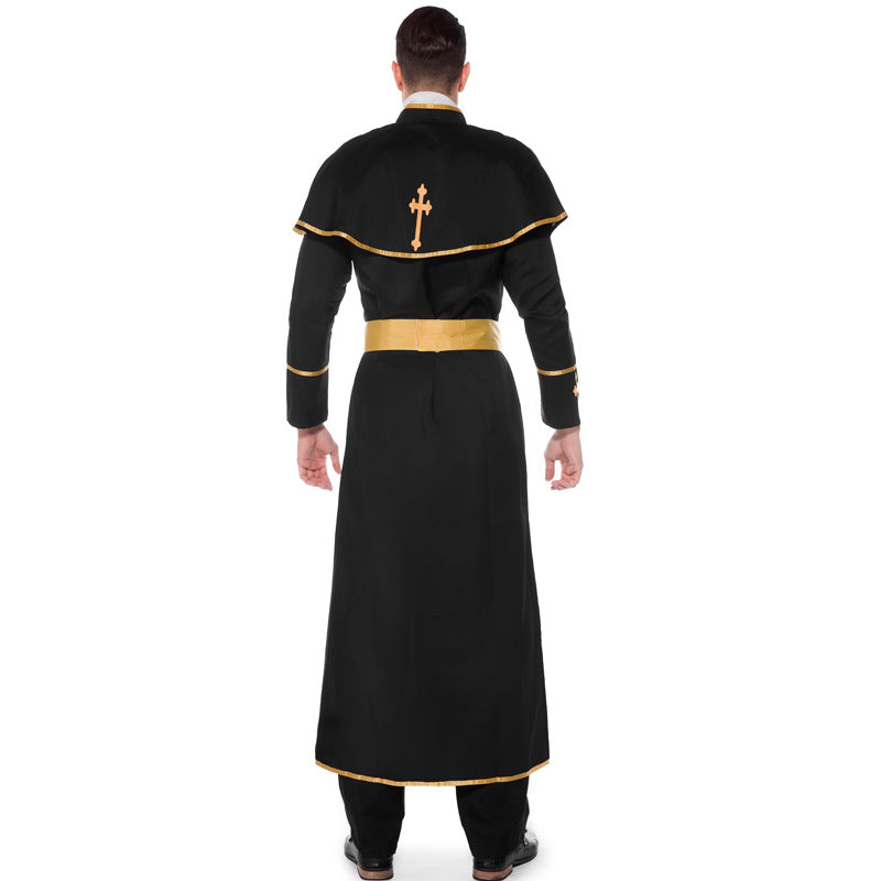 Men's Vintage Black Robe Performance Costume Stage Drama Outfit, Halloween Party Costume, Masquerade Ball Cosplay Clothing
