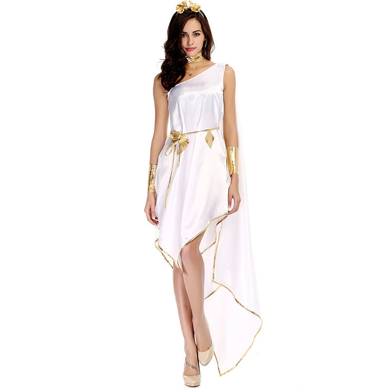 Greek Goddess Cosplay Costume Adult One-Shoulder White Athena Short Dress Halloween Party Outfit
