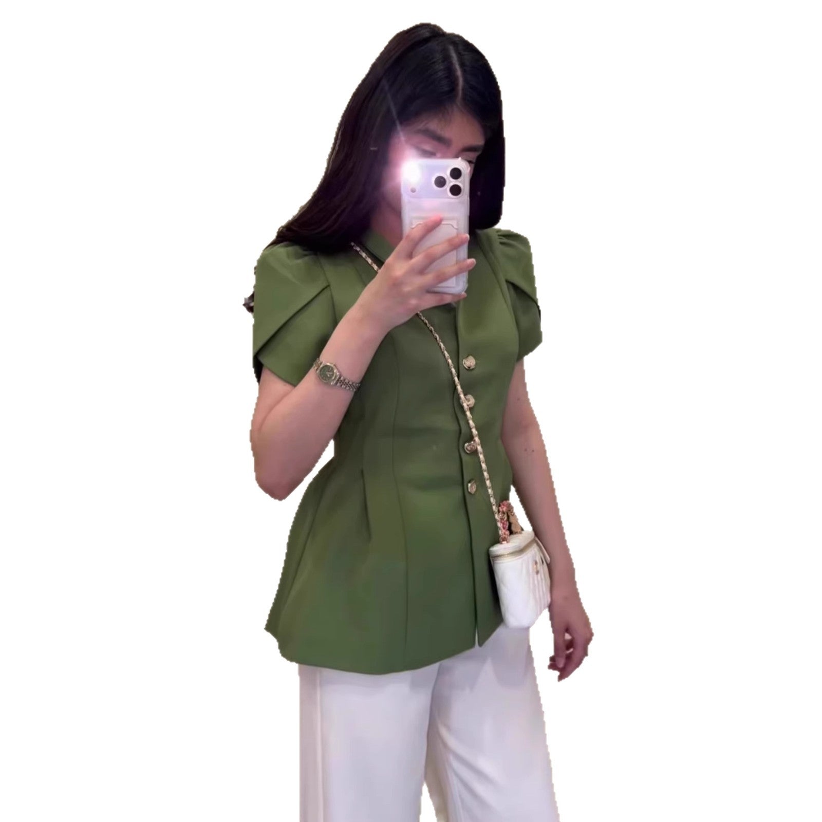 Short sleeved lapel cardigan top for women
