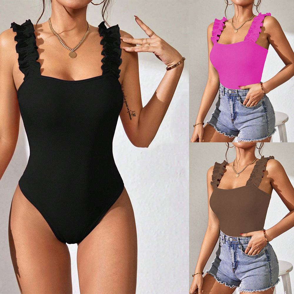 Style Solid Color Sleeveless Strapless Knit Bodysuit