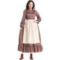 Halloween Costume Prairie Colonial Brown Floral Dress Frontier Victorian Medieval Style Dress