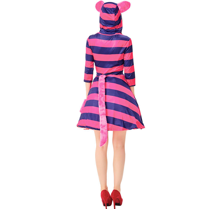 Halloween Costume Alice in Wonderland Cheshire Cat Cosplay Outfit Purple Striped Cat