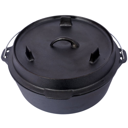 ast iron Dutch oven with lid, outdoor camping deep pot, used for camping, cooking, barbecue and leg rest,6 quarts