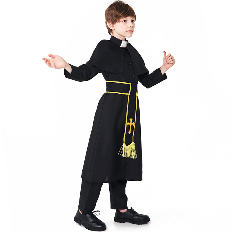 Halloween Kids' Black Robe Costume for Boys, Cosplay Stage Play Outfit