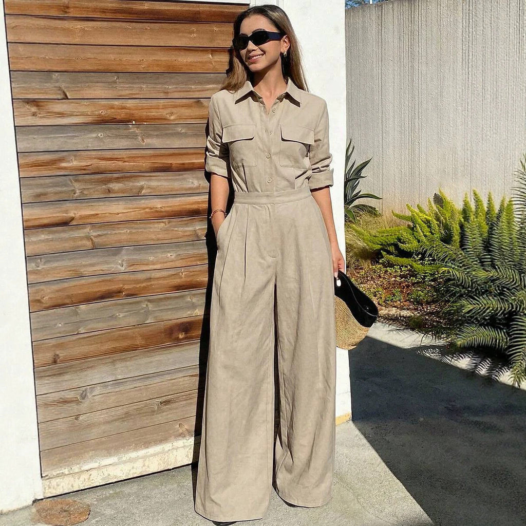 Women's collar long sleeved jumpsuit