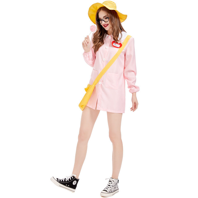 Teacher Halloween Cosplay Costume, Adult Multi-Size, Two-Tone Japanese Kindergarten Uniform, Long Sleeve