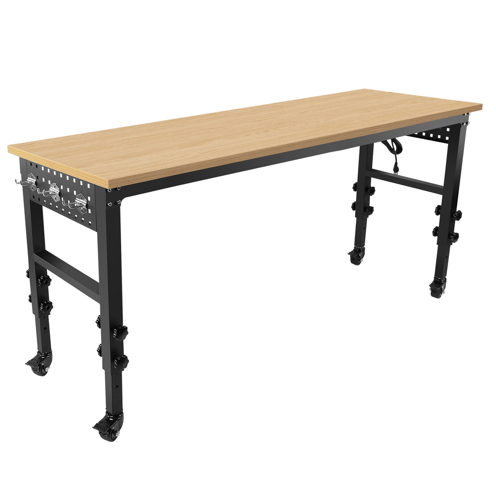 72 inch x 24 inch adjustable worktable, rolling heavy-duty worktable with power socket and wheels