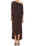 Wrinkled single-shoulder top and skirt set