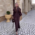 Chic V-Neck Fitted Long Sleeve Cardigan Top with High-Waisted Skirt Set for Women