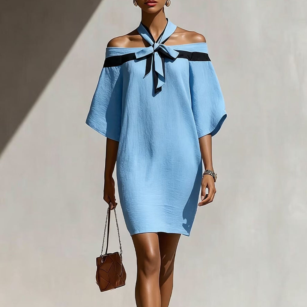One shoulder bow collar dress