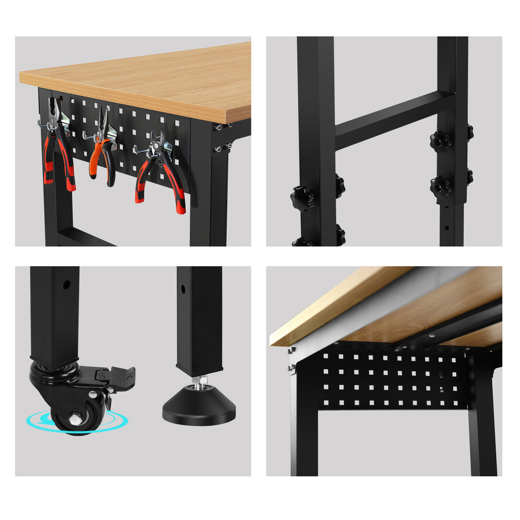 72 inch x 24 inch adjustable worktable, rolling heavy-duty worktable with power socket and wheels