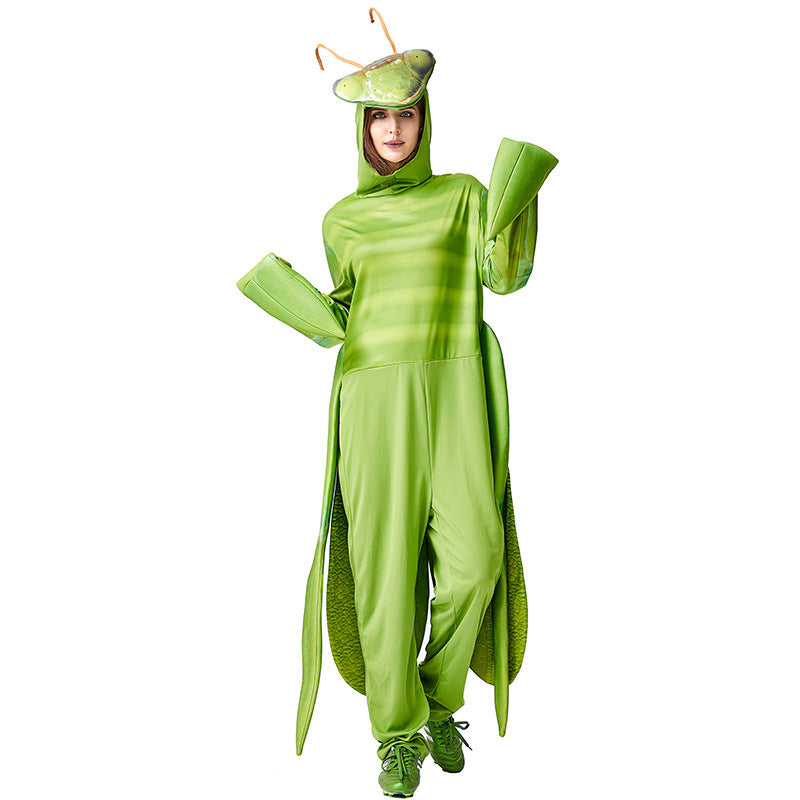 Halloween Costume Animal Print Jumpsuit for Carnival Party Performance, Unisex Mantis Print Outfit