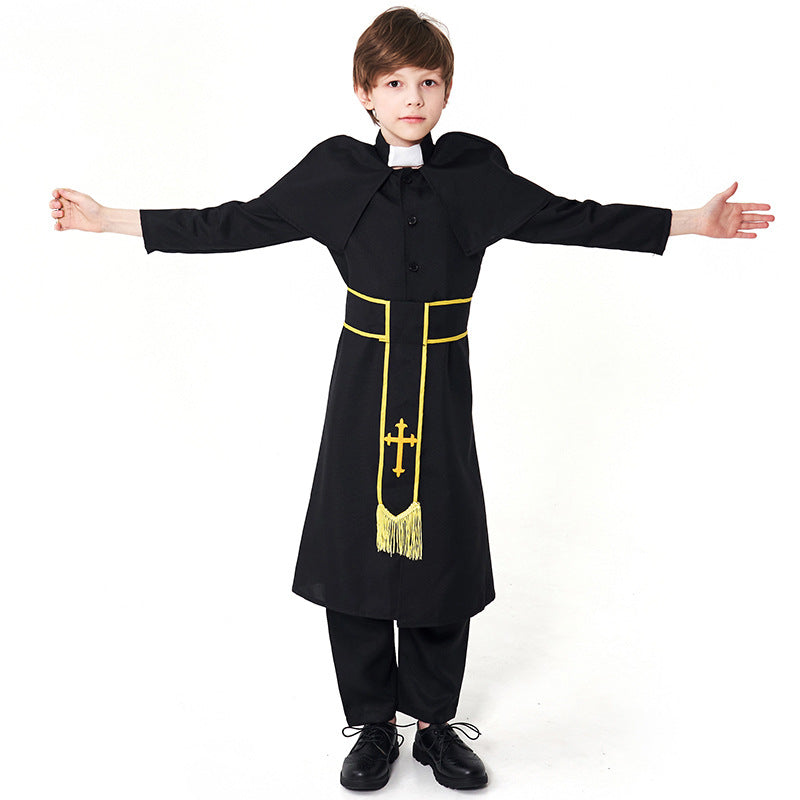 Halloween Kids' Black Robe Costume for Boys, Cosplay Stage Play Outfit