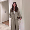 Flip collar long sleeved jacket and long pants 2-piece set