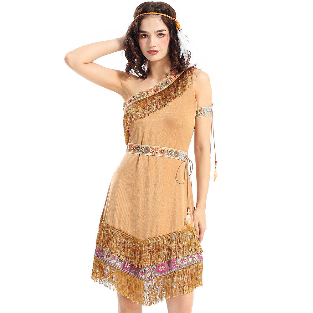 Halloween Costume Adult Women's Native  Indigenous Outfit Wild Forest Hunter Performance Costume