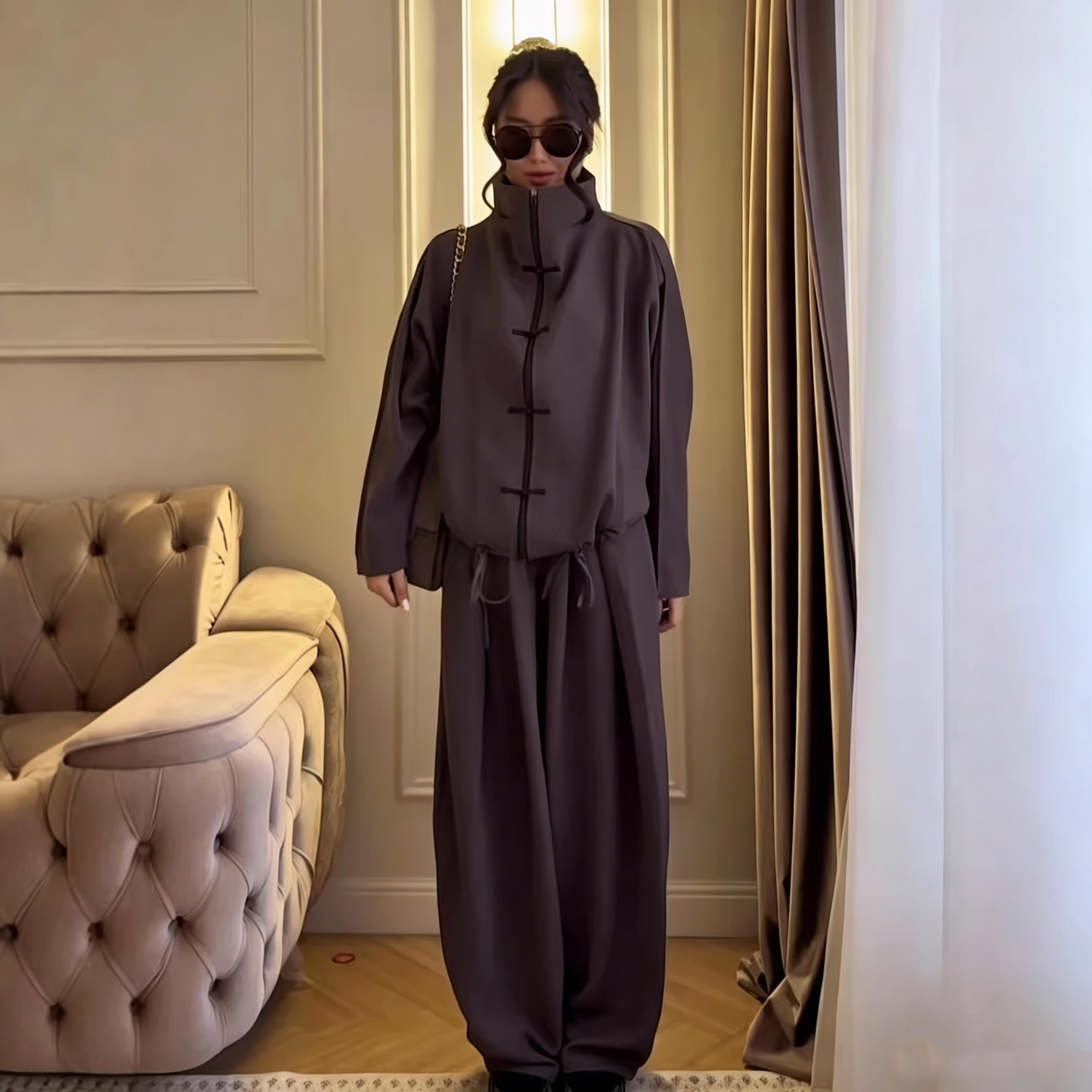 Long sleeved cardigan and long pants set for women