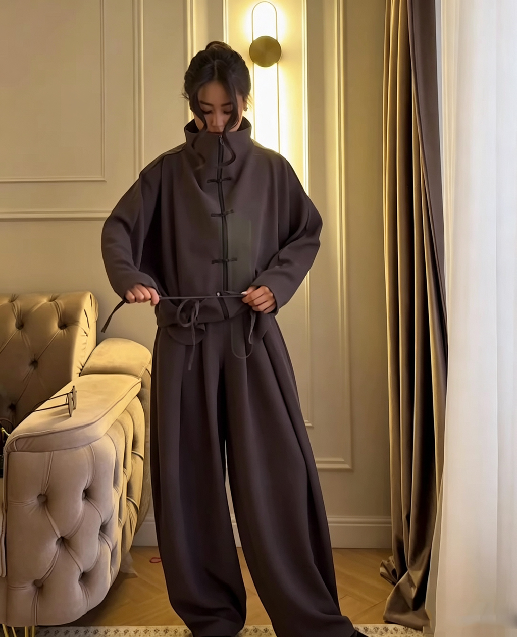 Long sleeved cardigan and long pants set for women