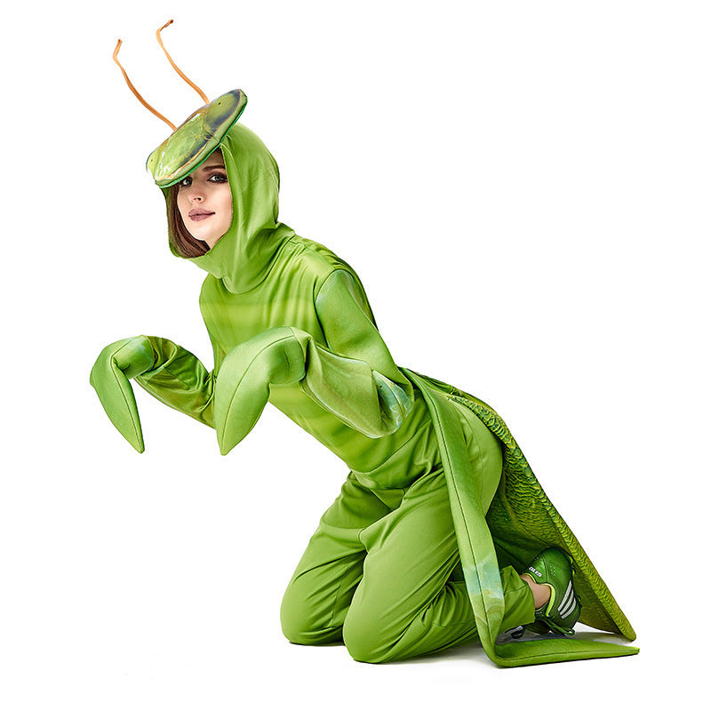 Halloween Costume Animal Print Jumpsuit for Carnival Party Performance, Unisex Mantis Print Outfit