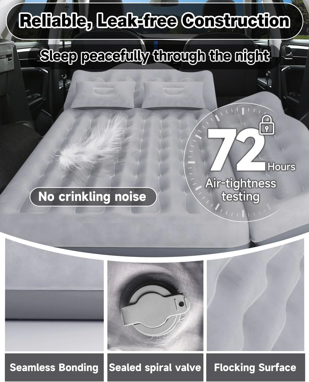 Umbrauto 29.53in/75cm Wide Car Air Mattress – Inflatable SUV, Truck & Van Back Seat Camping Bed with Pump & Pillows, Gray