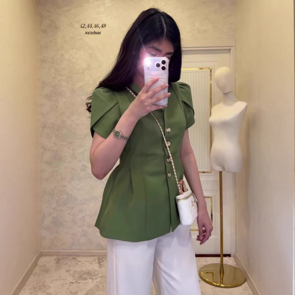 Short sleeved lapel cardigan top for women