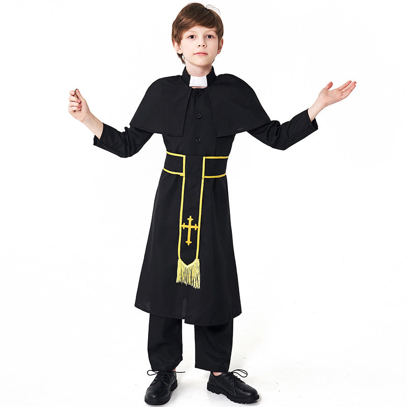 Halloween Kids' Black Robe Costume for Boys, Cosplay Stage Play Outfit