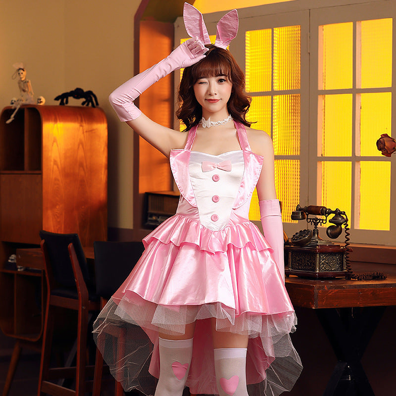 Bunny Girl Pink Puffy Tail Dress for Nightclub, Bar, Party and Stage Performance