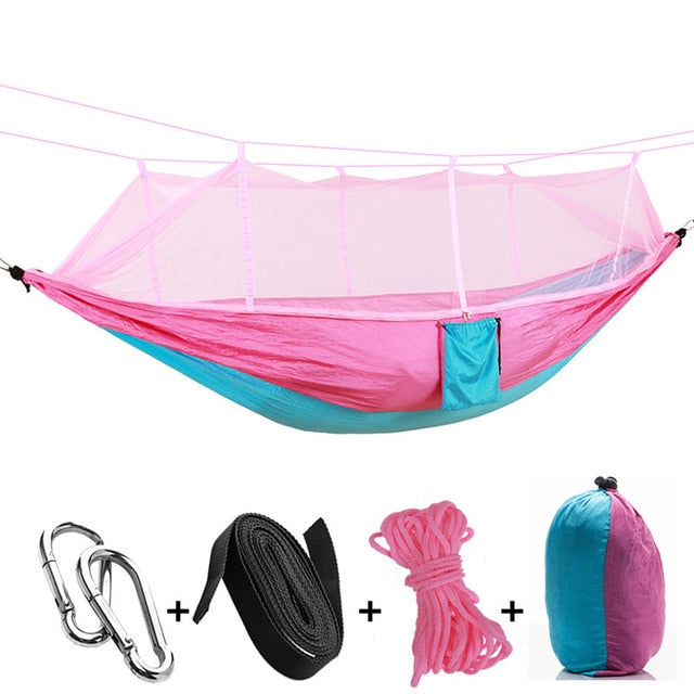 1 2 Person Outdoor Mosquito Net Parachute Hammock Camping Hanging Sleeping Bed Swing Portable  Double  Chair Hamac Army Green